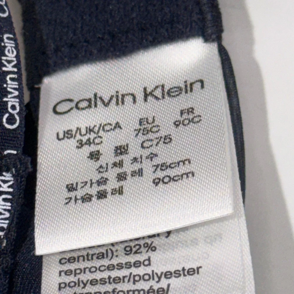 Calvin Klein 34C Microfiber Stretch Mini Logo Push Up Bra Navy Blue Minimalist